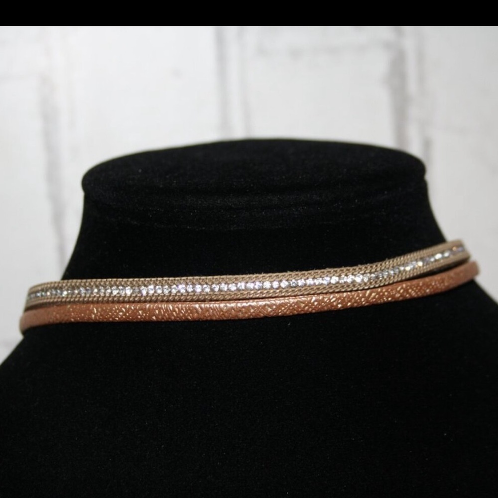 Vintage Gold Cord Rhinestone choker necklace 14.5" magnetic clasp 90s Y2K Fun